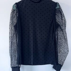 Anthropologie sheer polka dot mock neck top